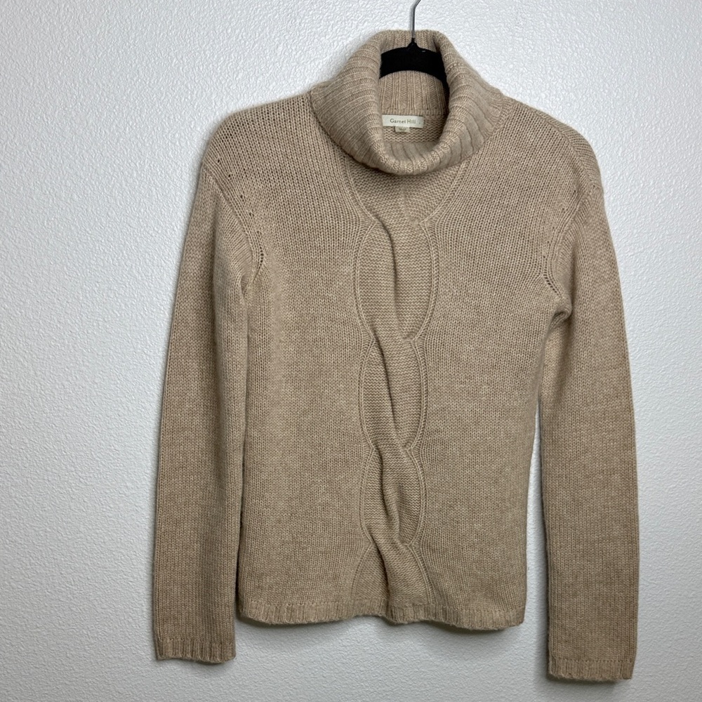 Garnet Hill 100% Cashmere Cable Knit Turtleneck Sweater Tan XS - Picture 2 of 6